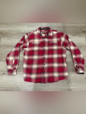 Orvis Red and White Plaid Button-Up Shirt